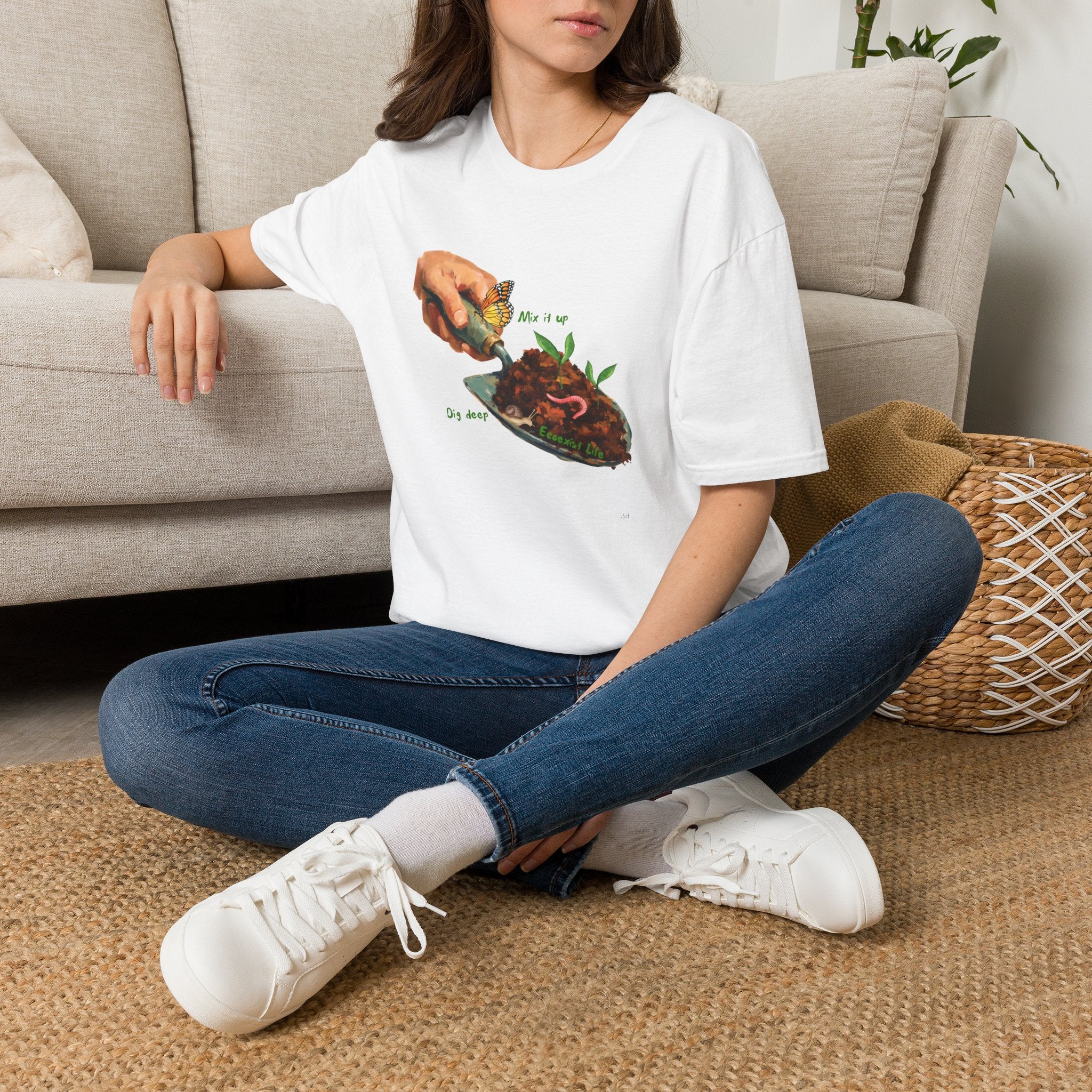 Gardener’s Trowel Tee — “Dig Deep / Mix It Up / Ecoexist Life” Gardening Graphic Shirt