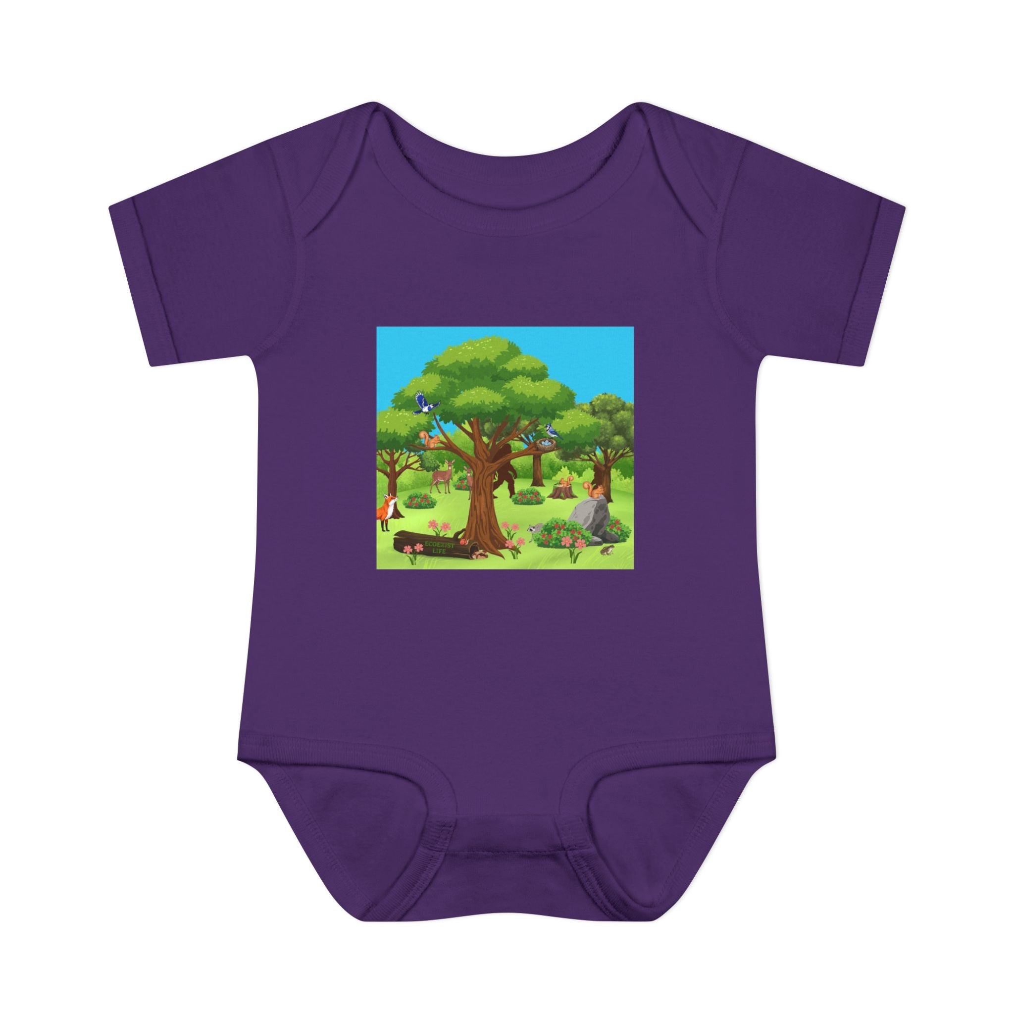 Baby Bodysuit with Woodland Animals Print/Bigfoot/Ecoexist Life — Cute Forest Nursery Onesie