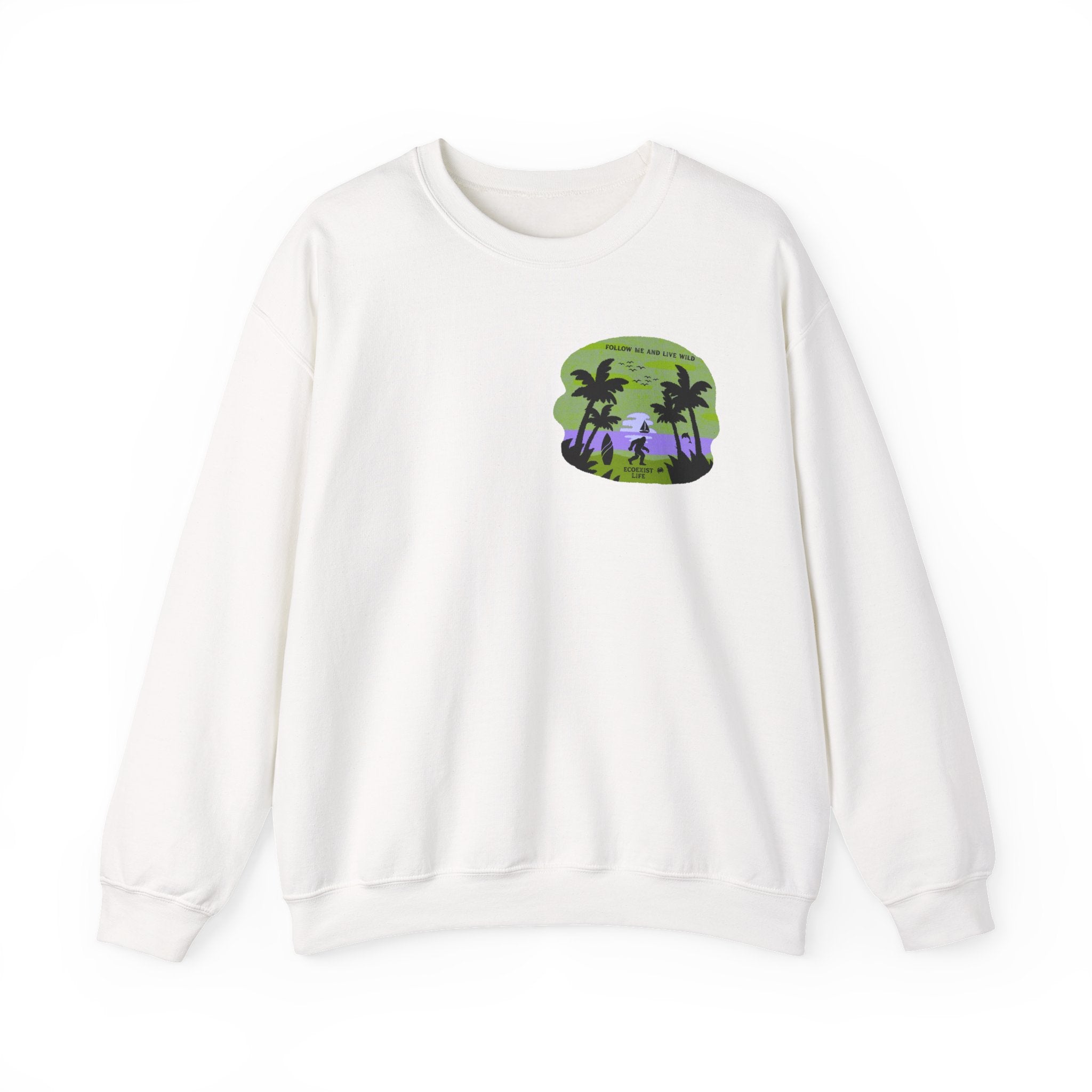 Tropical Sunset Crewneck Sweatshirt — Palm Beach Beachcomber Graphic;ecoexist