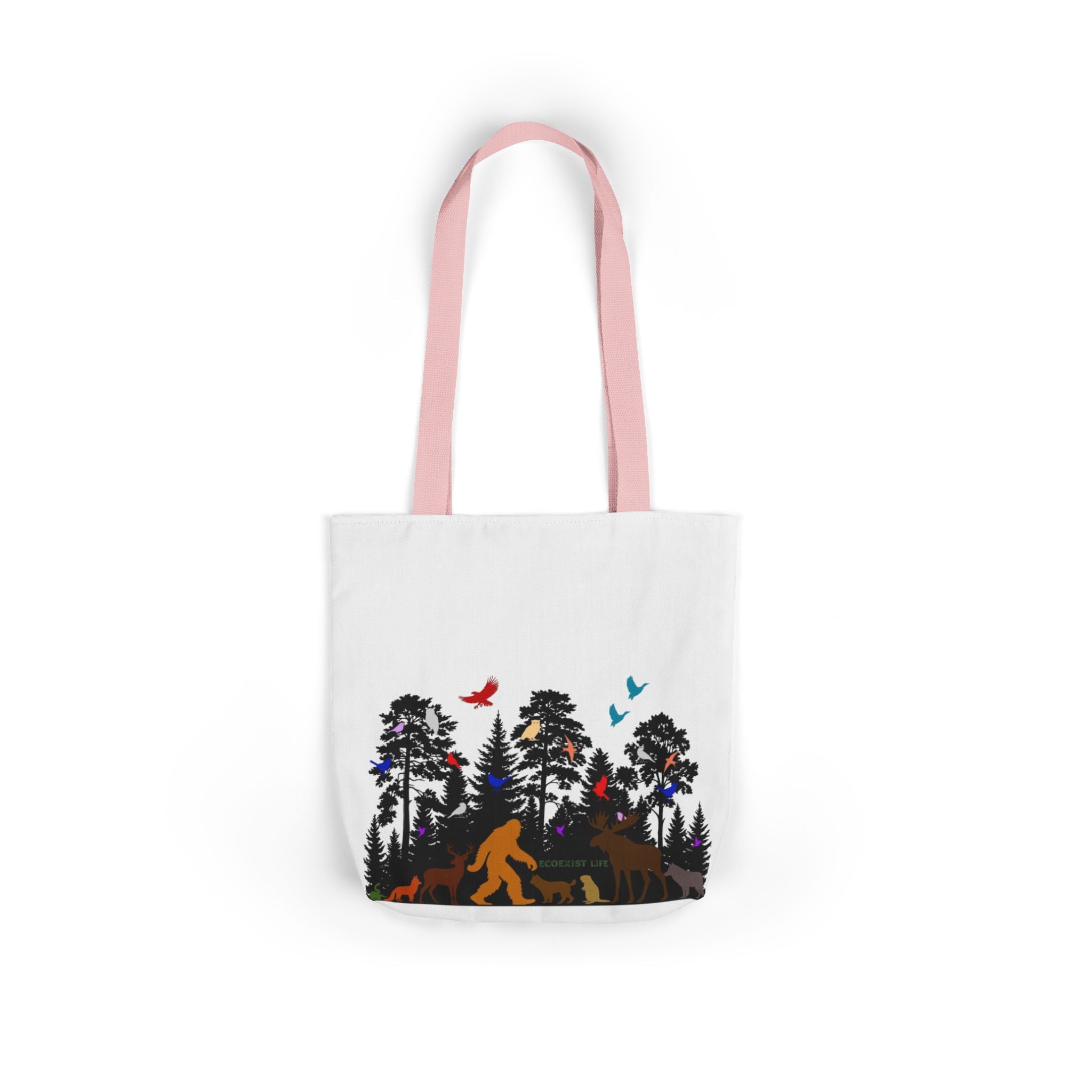 Canvas Tote — Forest Sasquatch Design with Wildlife Silhouettes-Ecoexist