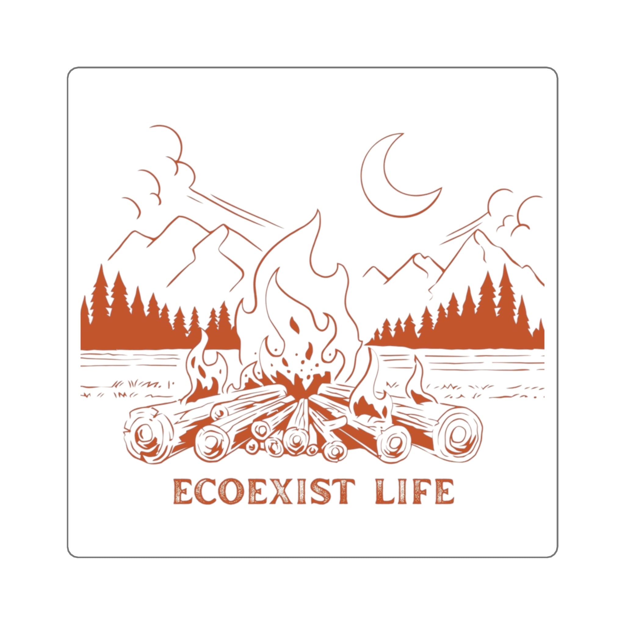 Ecoexist Life Campfire Sticker — Outdoor Nature Square Sticker