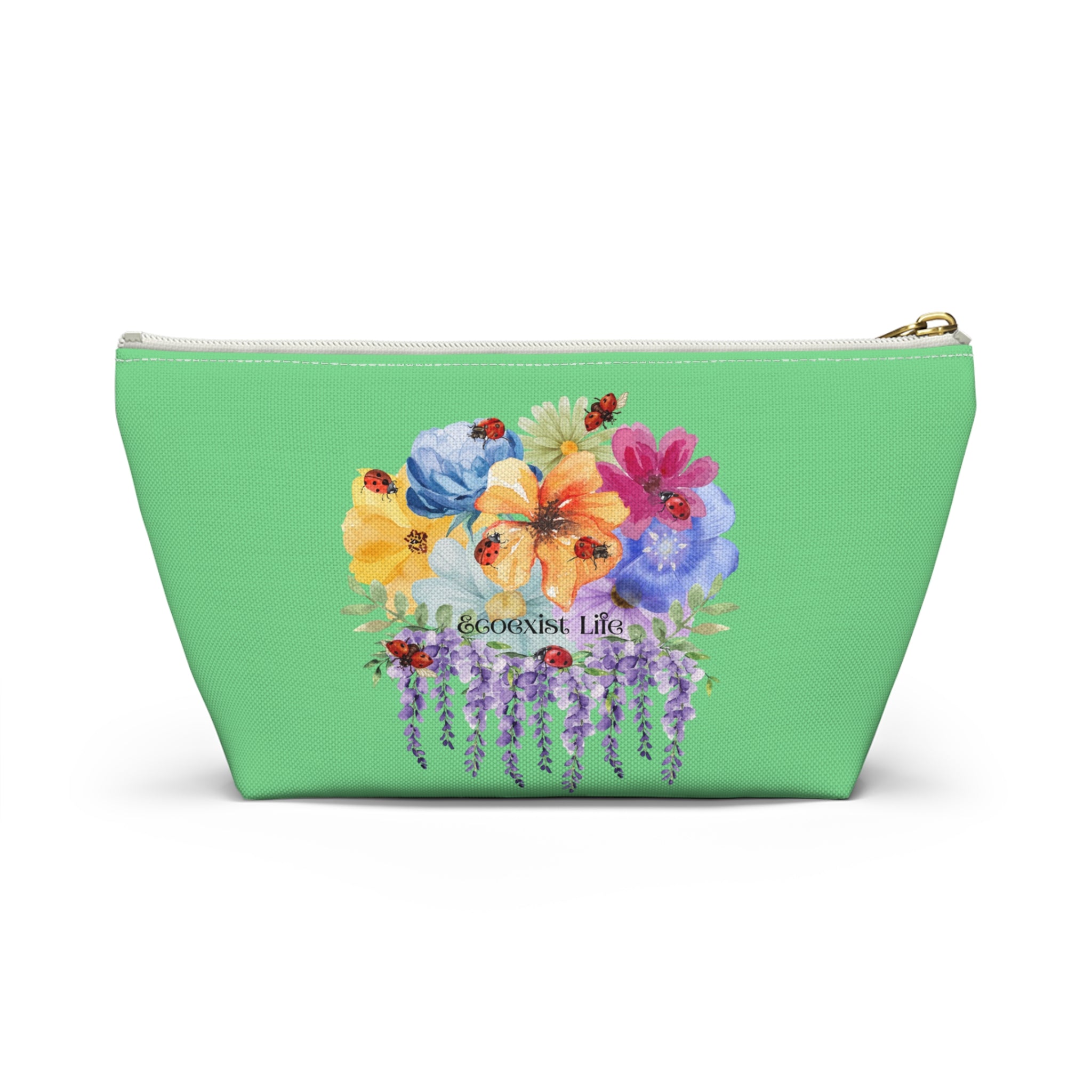 Floral Pansy Accessory Pouch —Ecoexist Life Green T‑Bottom Makeup Bag