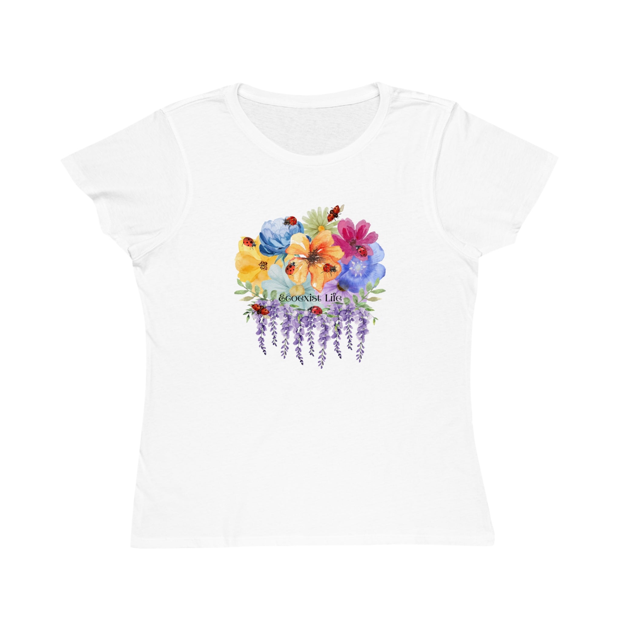 Floral Lavender Bouquet T-Shirt — Ladybugs-Watercolor Pansies-Ecoexist Life' Women's Tee