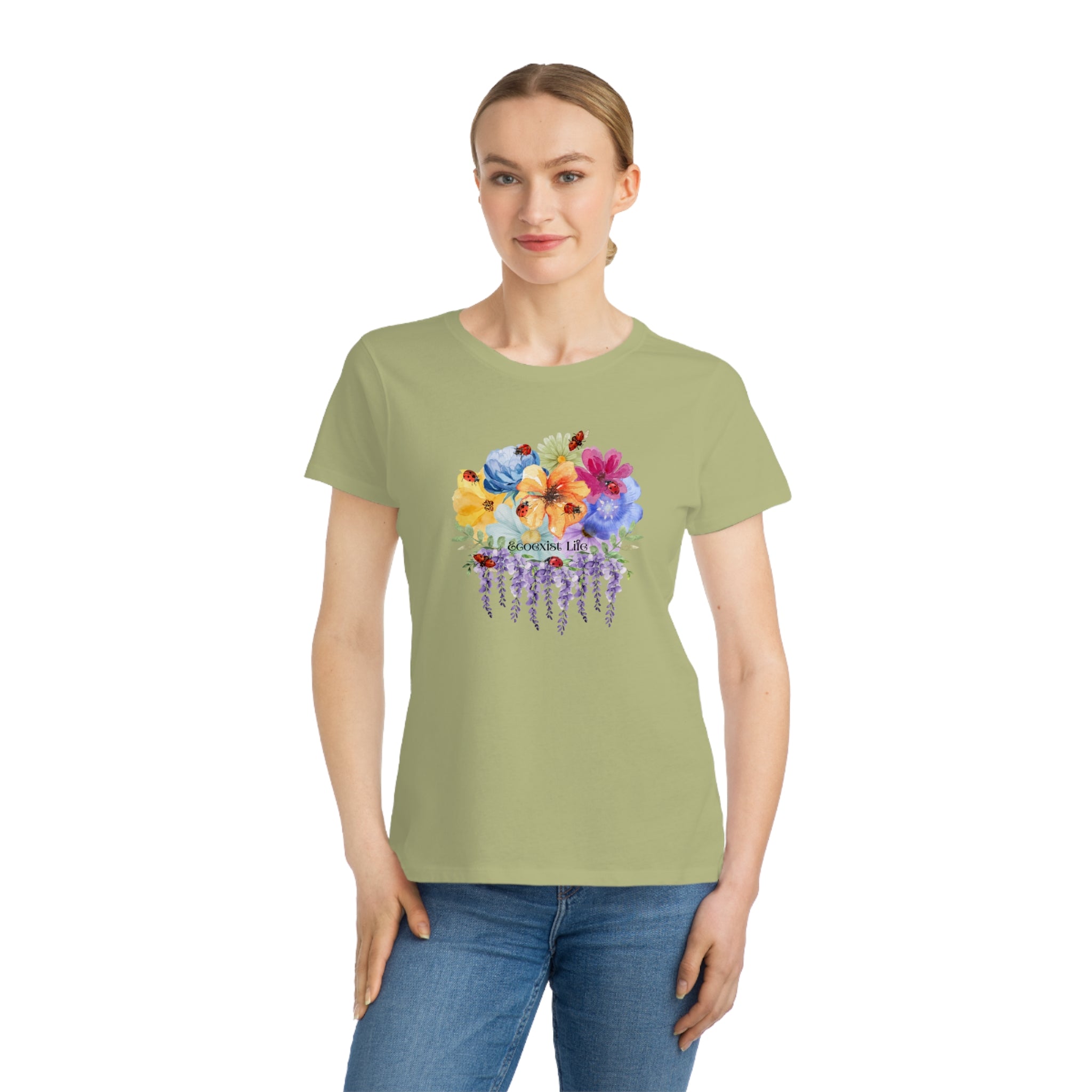 Floral Lavender Bouquet T-Shirt — Ladybugs-Watercolor Pansies-Ecoexist Life' Women's Tee