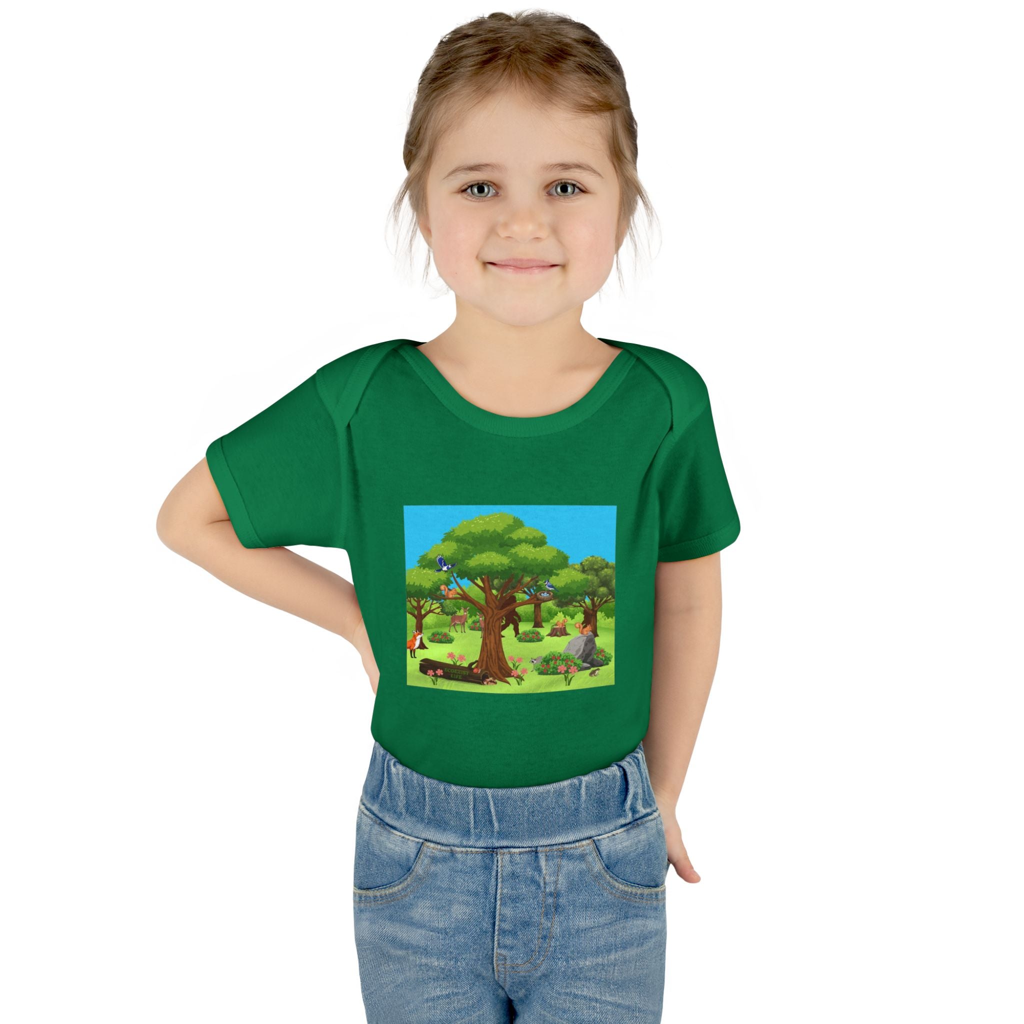 Baby Bodysuit with Woodland Animals Print/Bigfoot/Ecoexist Life — Cute Forest Nursery Onesie