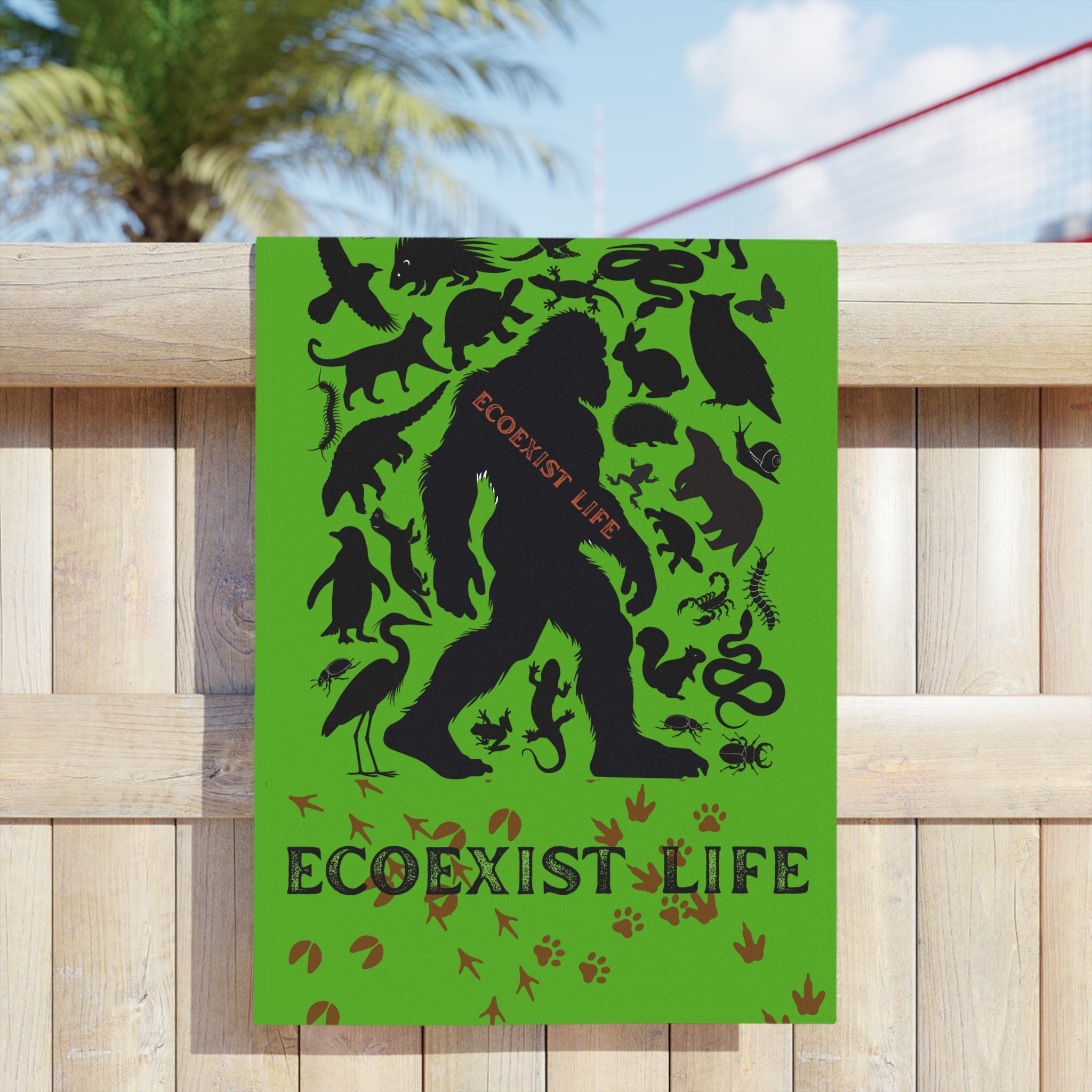 Ecoexist Life Beach Towel — Green Sasquatch & Wildlife Silhouette Beach Towel