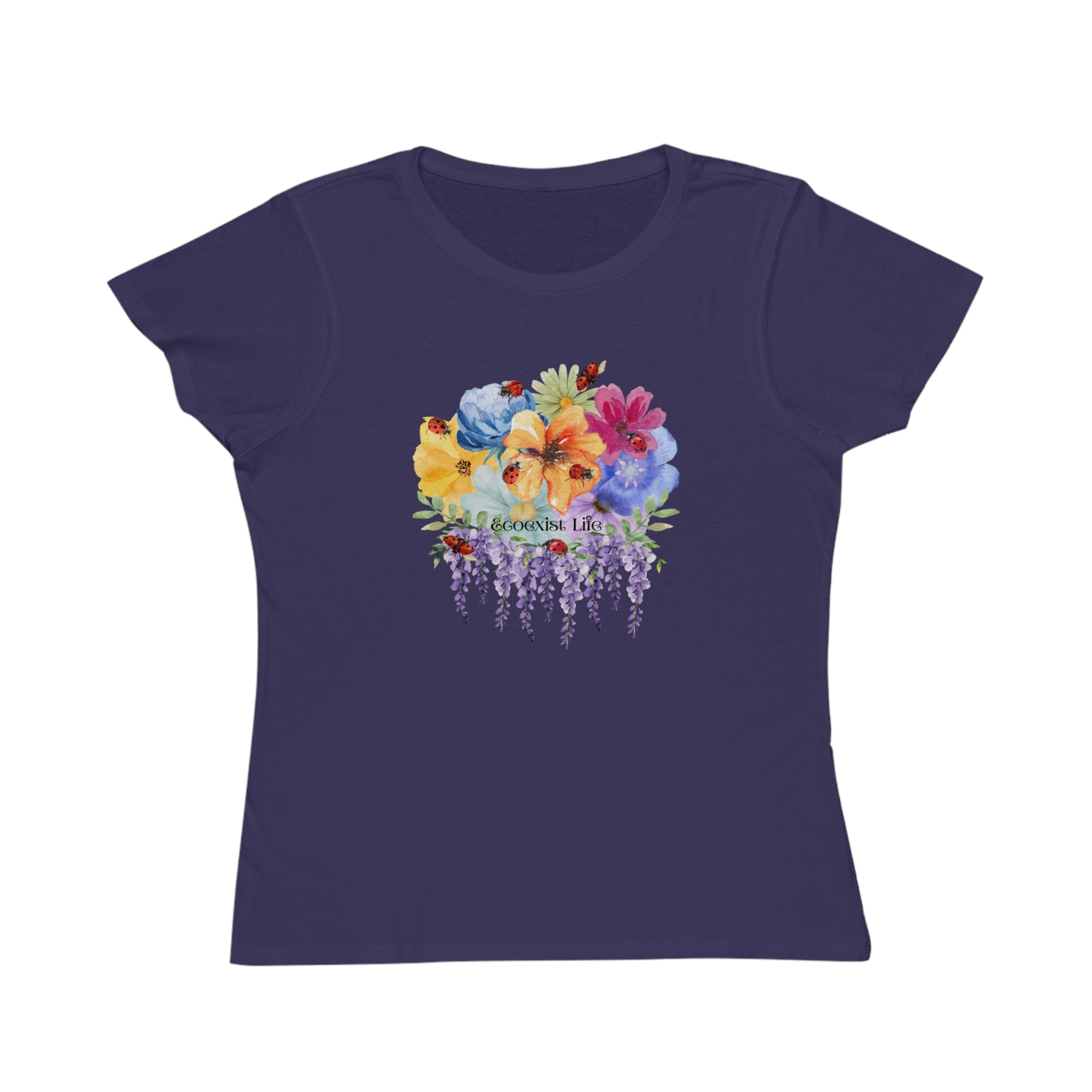 Floral Lavender Bouquet T-Shirt — Ladybugs-Watercolor Pansies-Ecoexist Life' Women's Tee