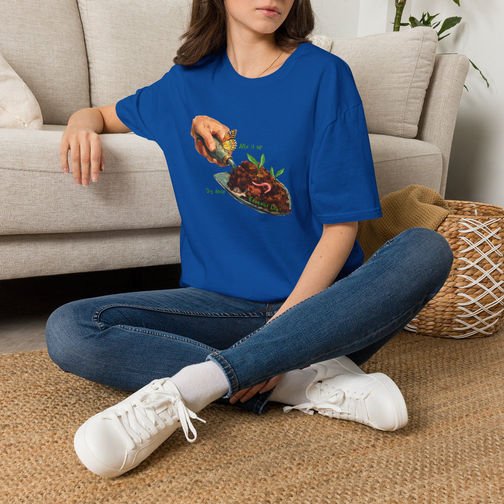 Gardener’s Trowel Tee — “Dig Deep / Mix It Up / Ecoexist Life” Gardening Graphic Shirt