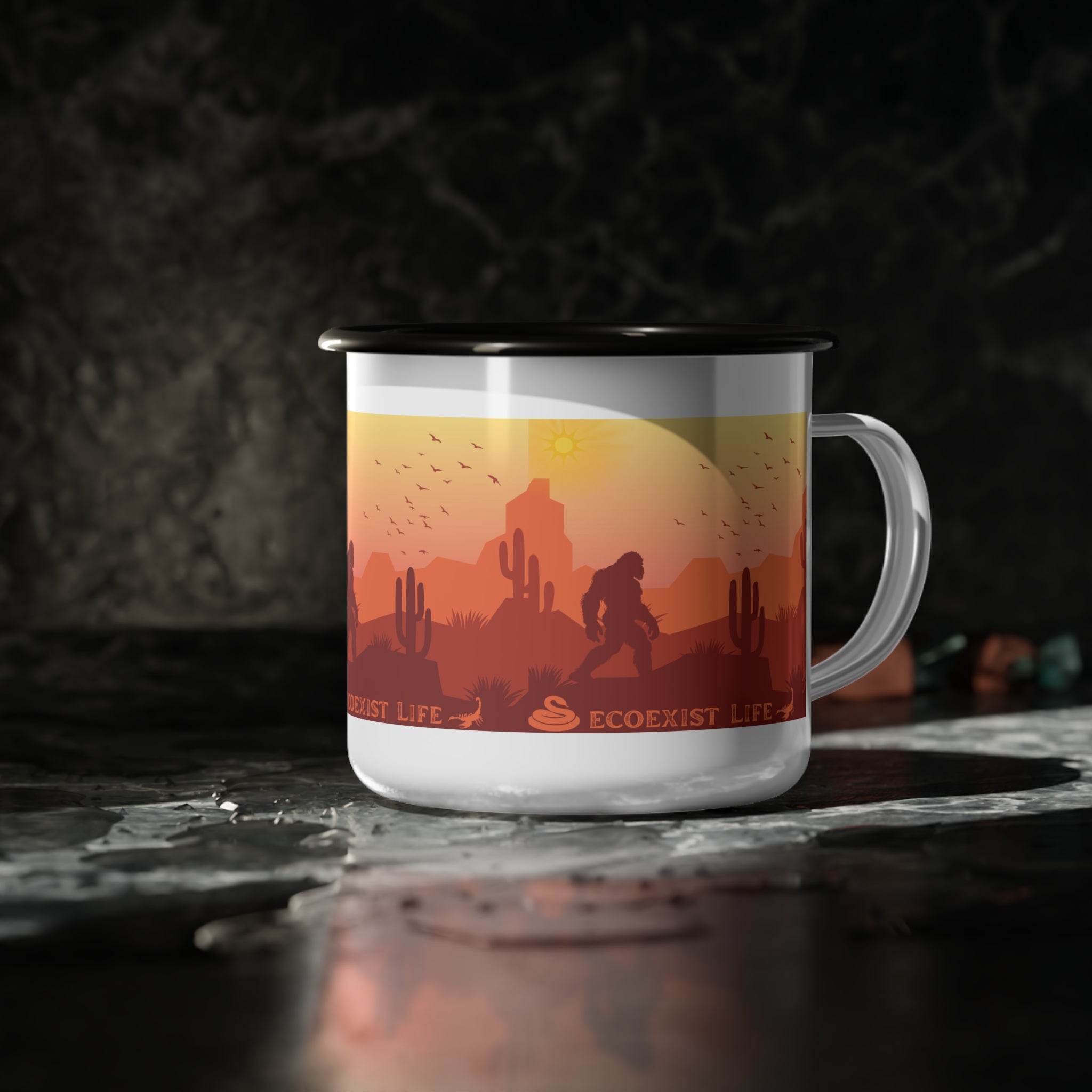 Enamel Camp Cup — Desert Sunset 'Ecoexist Life' Camping Mug