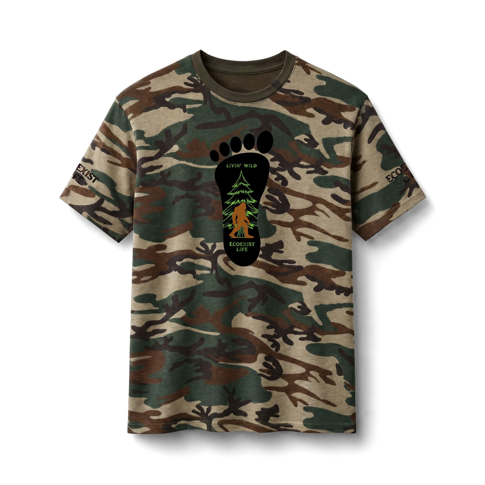 Camo Tee — Ecoexist Life Bigfoot Forest Graphic