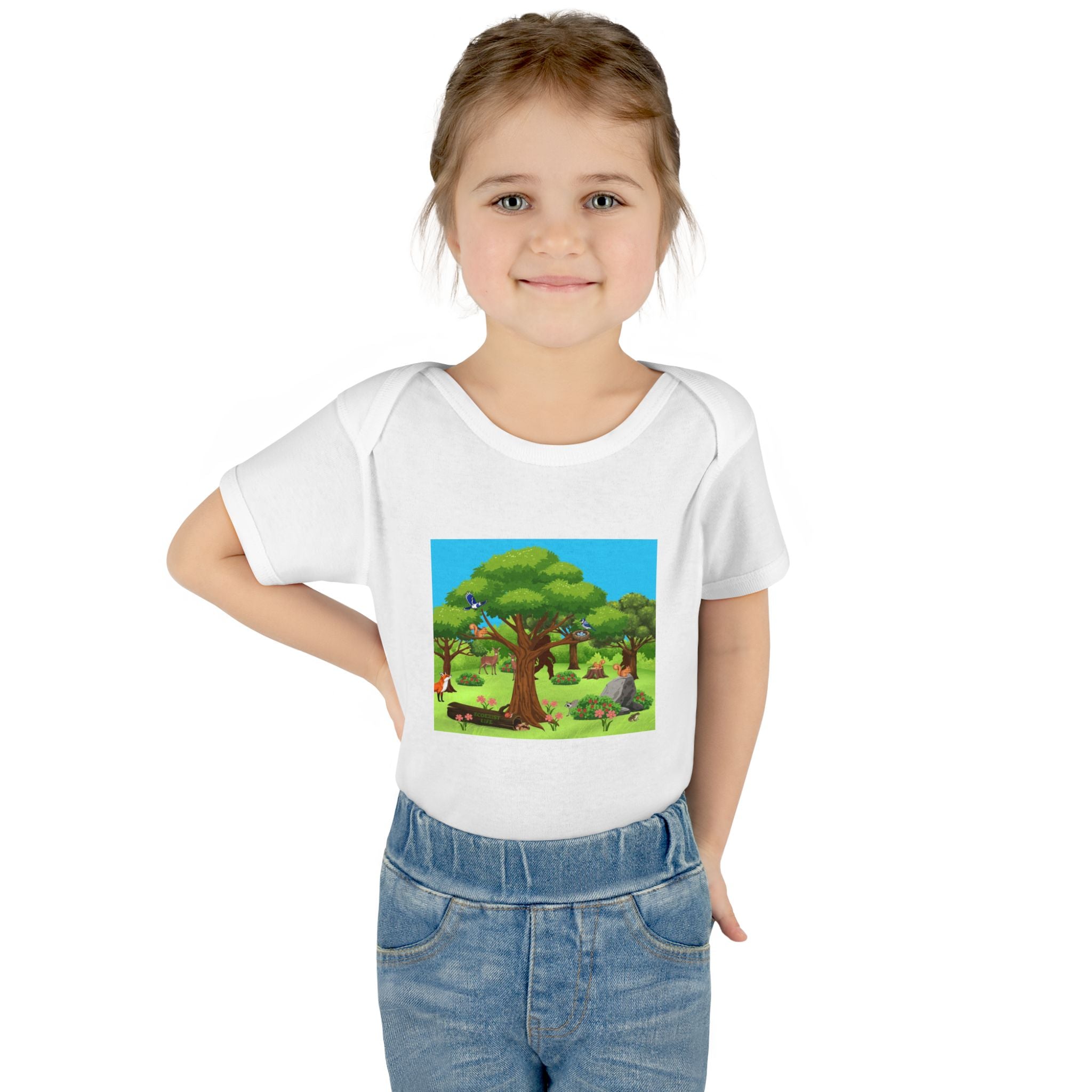 Baby Bodysuit with Woodland Animals Print/Bigfoot/Ecoexist Life — Cute Forest Nursery Onesie