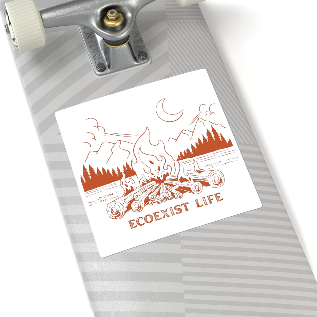 Ecoexist Life Campfire Sticker — Outdoor Nature Square Sticker