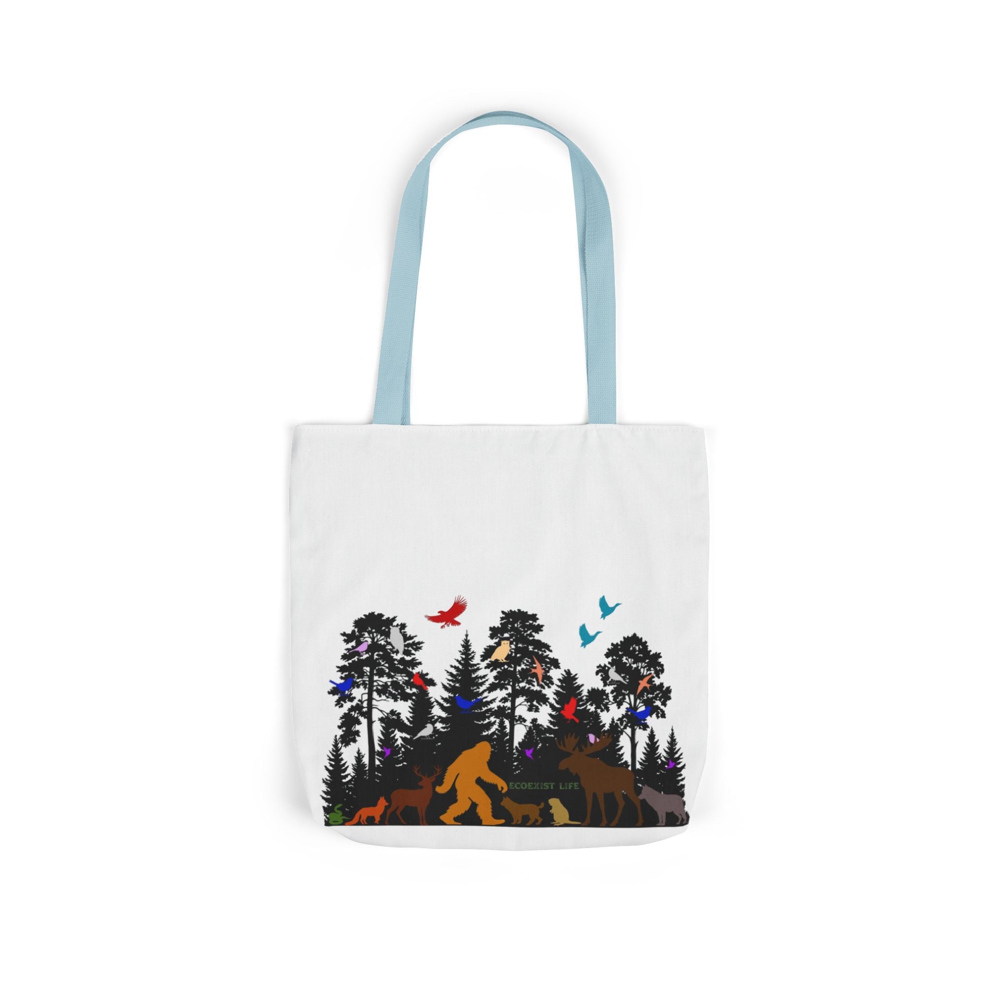Canvas Tote — Forest Sasquatch Design with Wildlife Silhouettes-Ecoexist