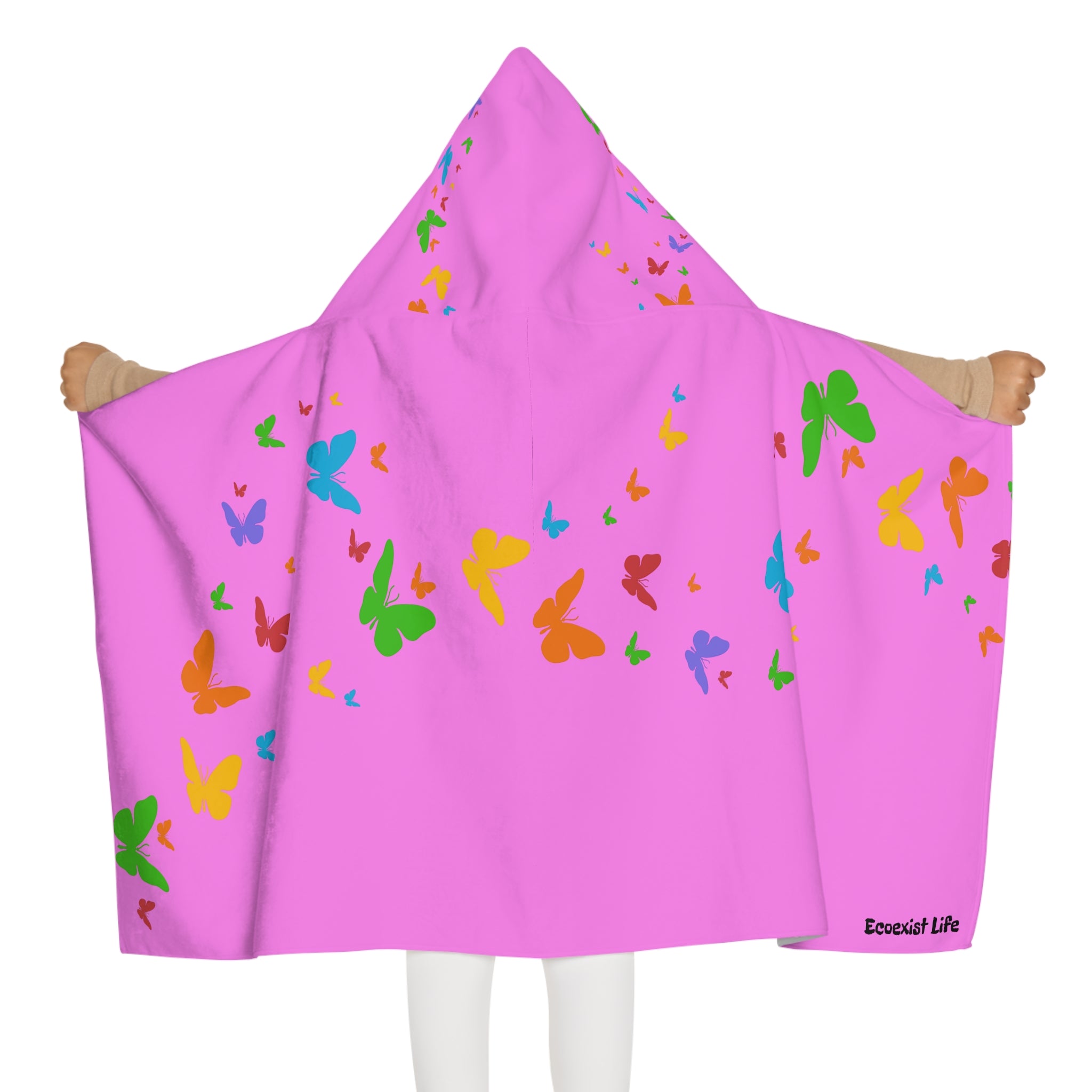 Youth Hooded Towel — Pastel Green Butterfly Trail Kids Beach & Bath Wrap--Ecoexist Life