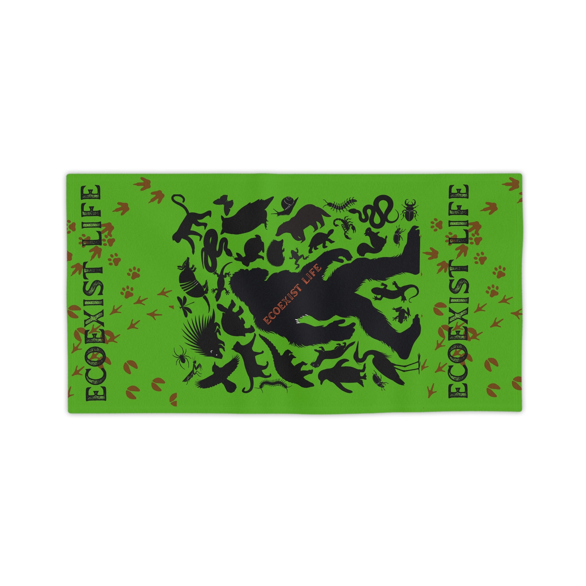Ecoexist Life Beach Towel — Green Sasquatch & Wildlife Silhouette Beach Towel