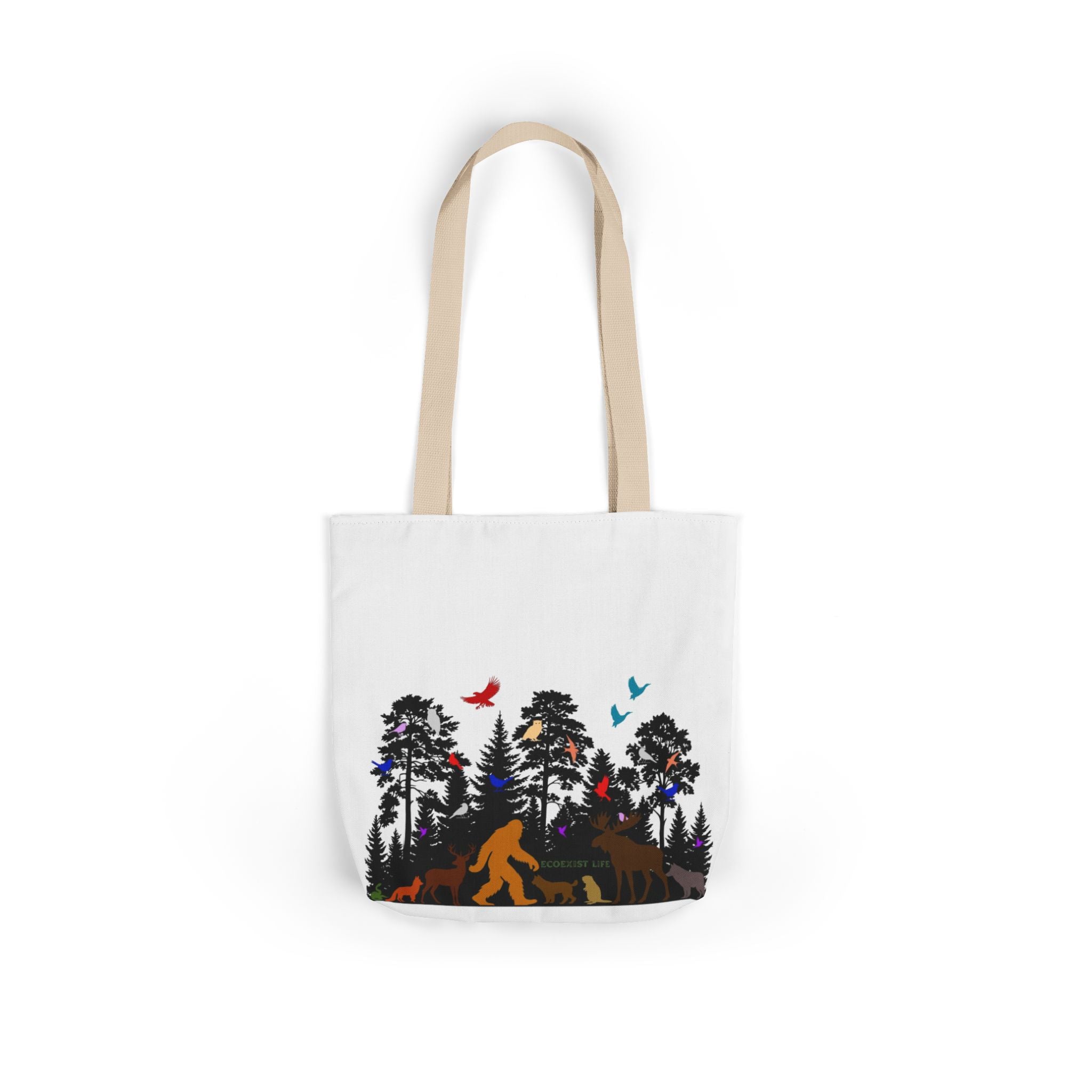 Ecoexist Life Canvas Tote — Forest Sasquatch Design with Wildlife Silhouettes-Ecoexist