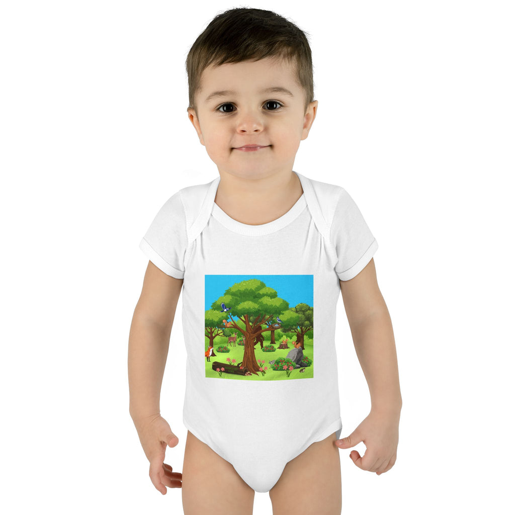 Baby Bodysuit with Woodland Animals Print/Bigfoot/Ecoexist Life — Cute Forest Nursery Onesie