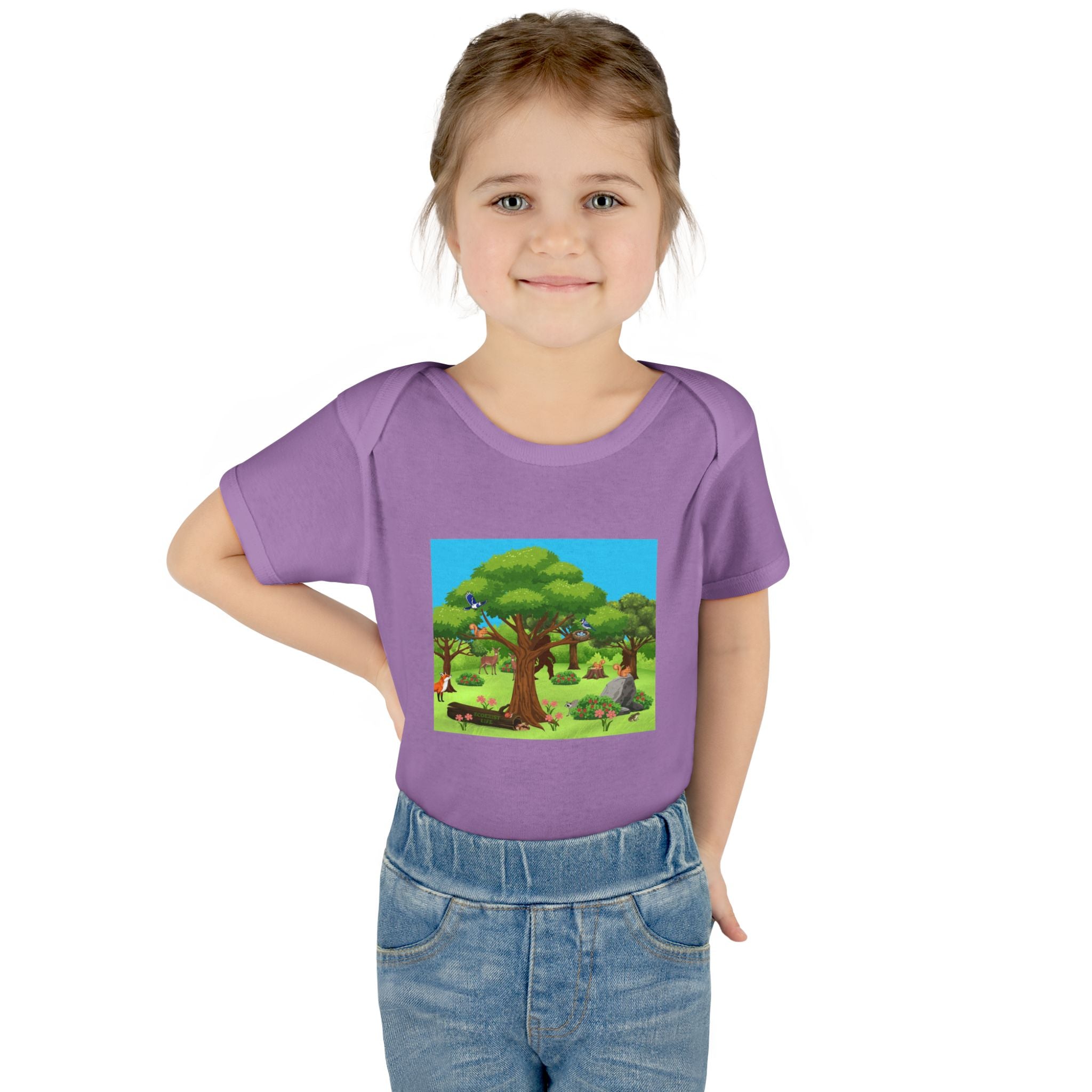 Baby Bodysuit with Woodland Animals Print/Bigfoot/Ecoexist Life — Cute Forest Nursery Onesie
