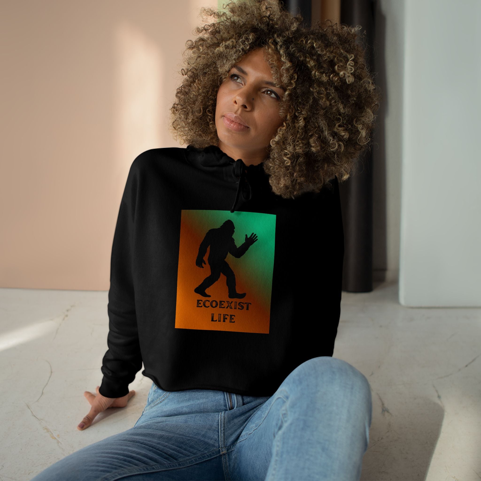 Ecoexist Cropped Hoodie — Bigfoot Silhouette Graphic