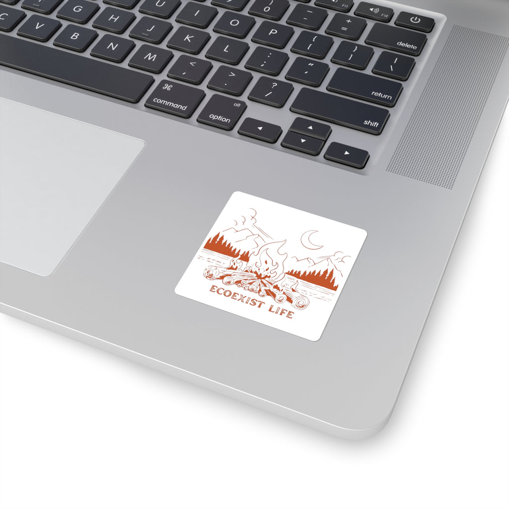 Ecoexist Life Campfire Sticker — Outdoor Nature Square Sticker