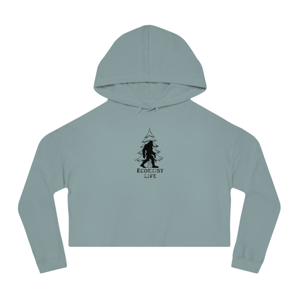 Ecoexist Life Cropped Hoodie – Women’s Nature Lover Hoodie with Bigfoot Tree Design