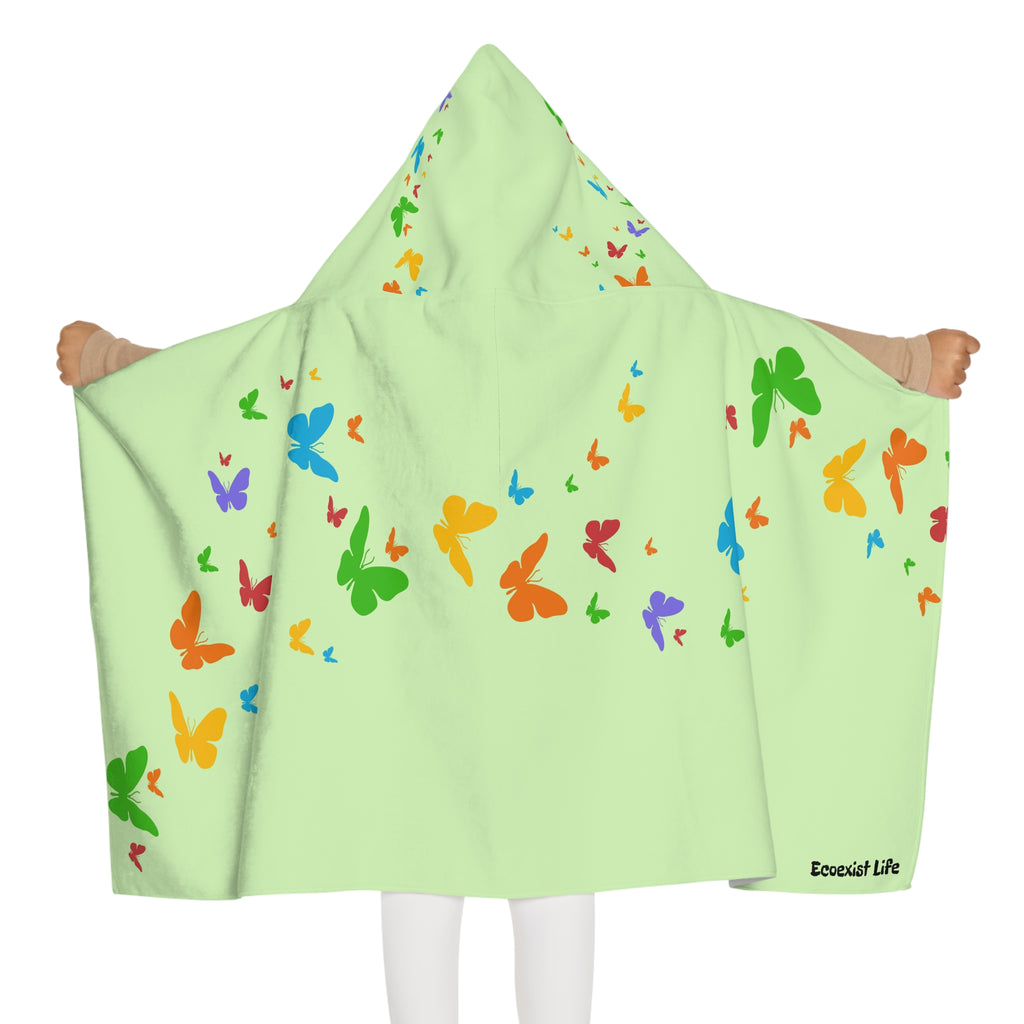 Youth Hooded Towel — Pastel Green Butterfly Trail Kids Beach & Bath Wrap--Ecoexist Life Towel