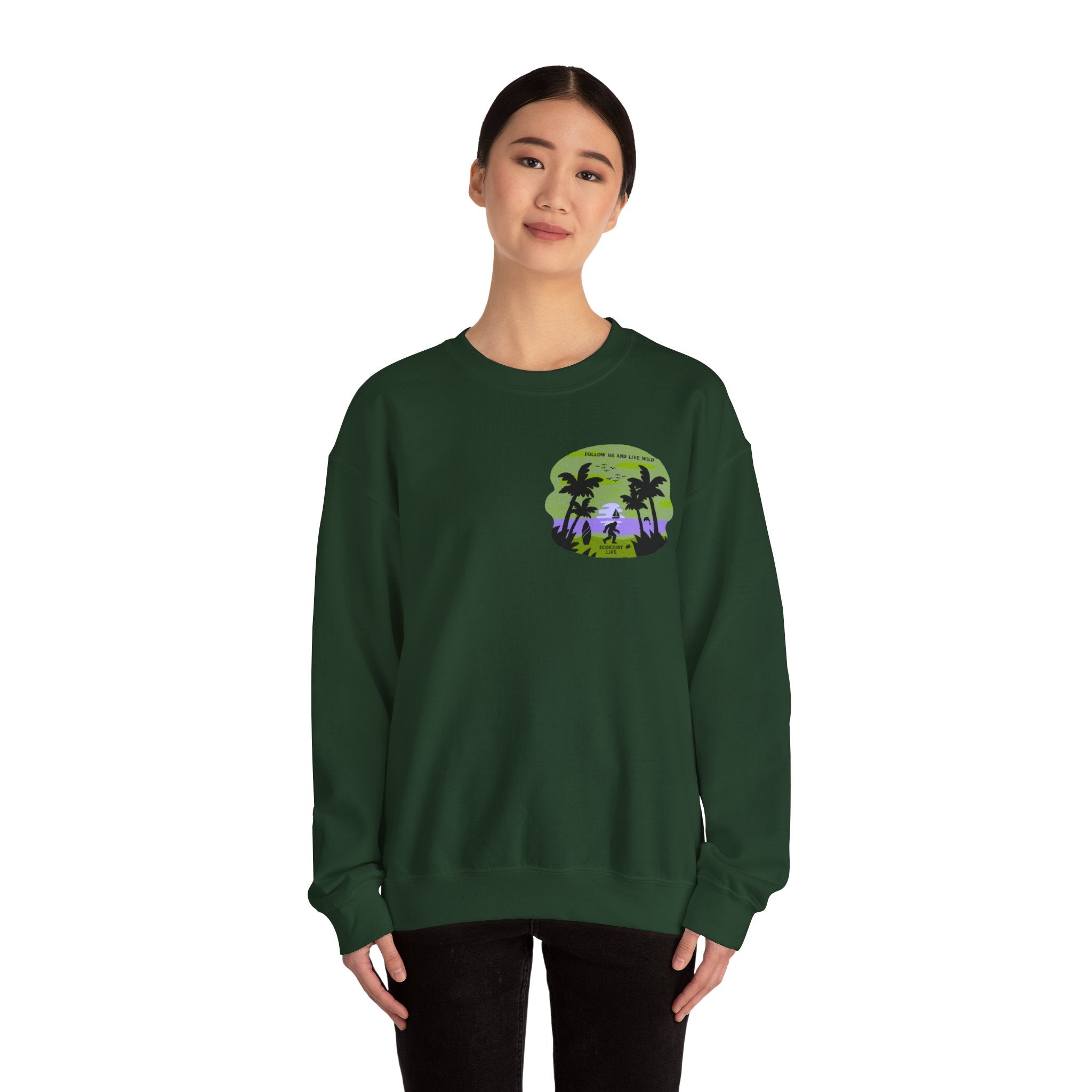 Tropical Sunset Crewneck Sweatshirt — Palm Beach Beachcomber Graphic;ecoexist
