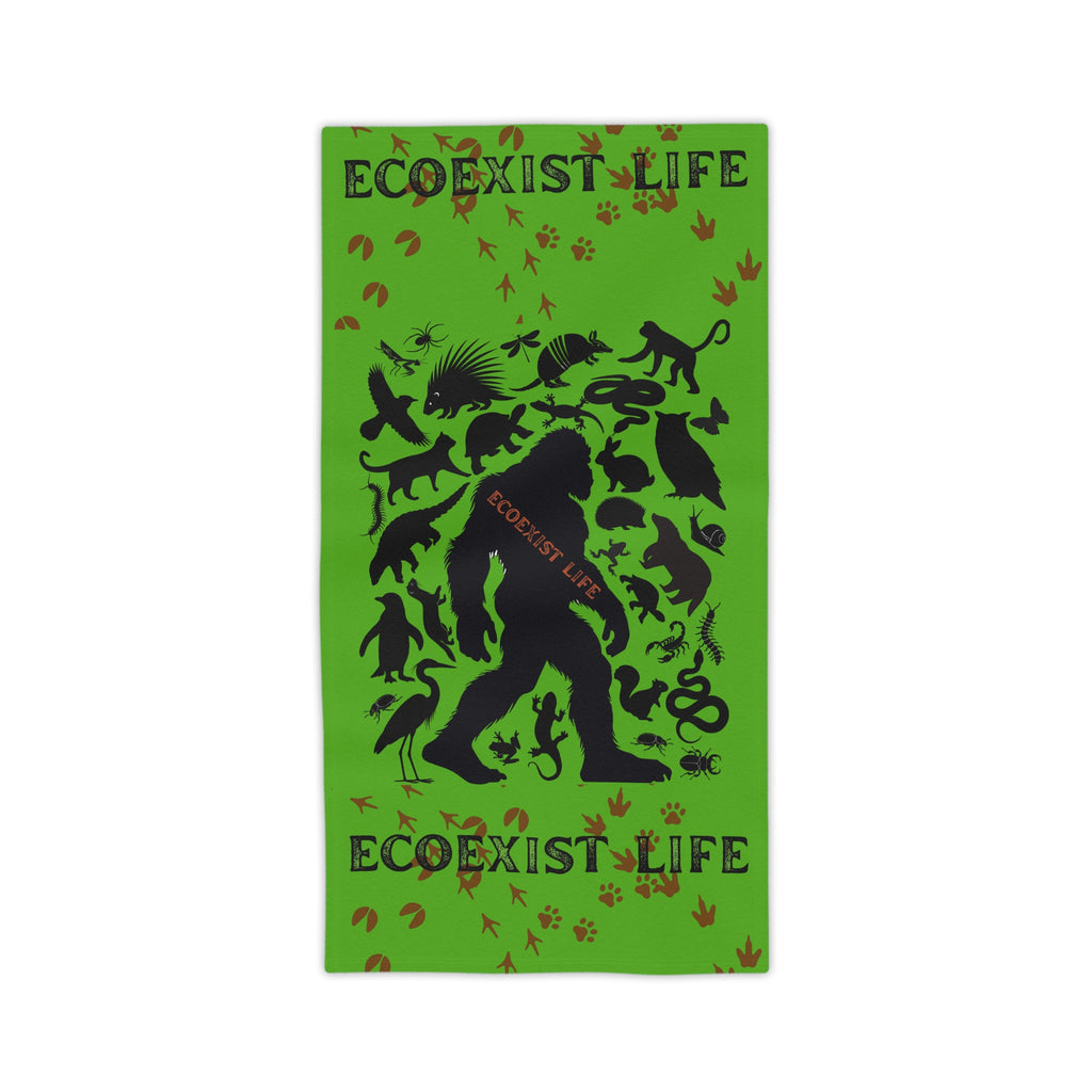 Ecoexist Life Beach Towel — Green Sasquatch & Wildlife Silhouette Beach Towel