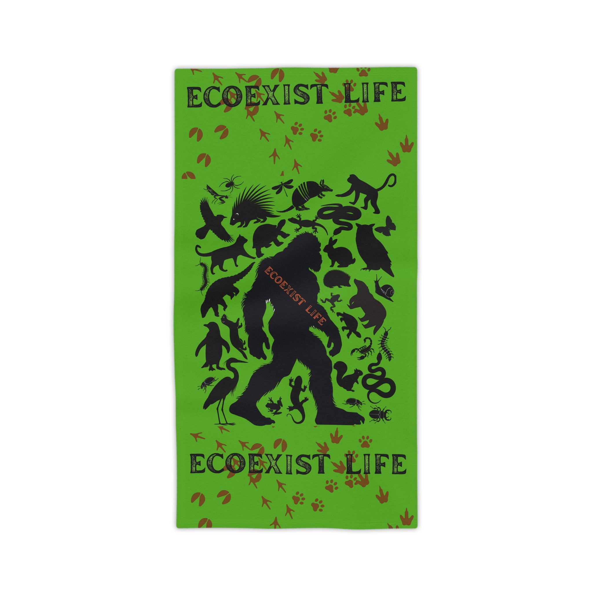 Ecoexist Life Beach Towel — Green Sasquatch & Wildlife Silhouette Beach Towel