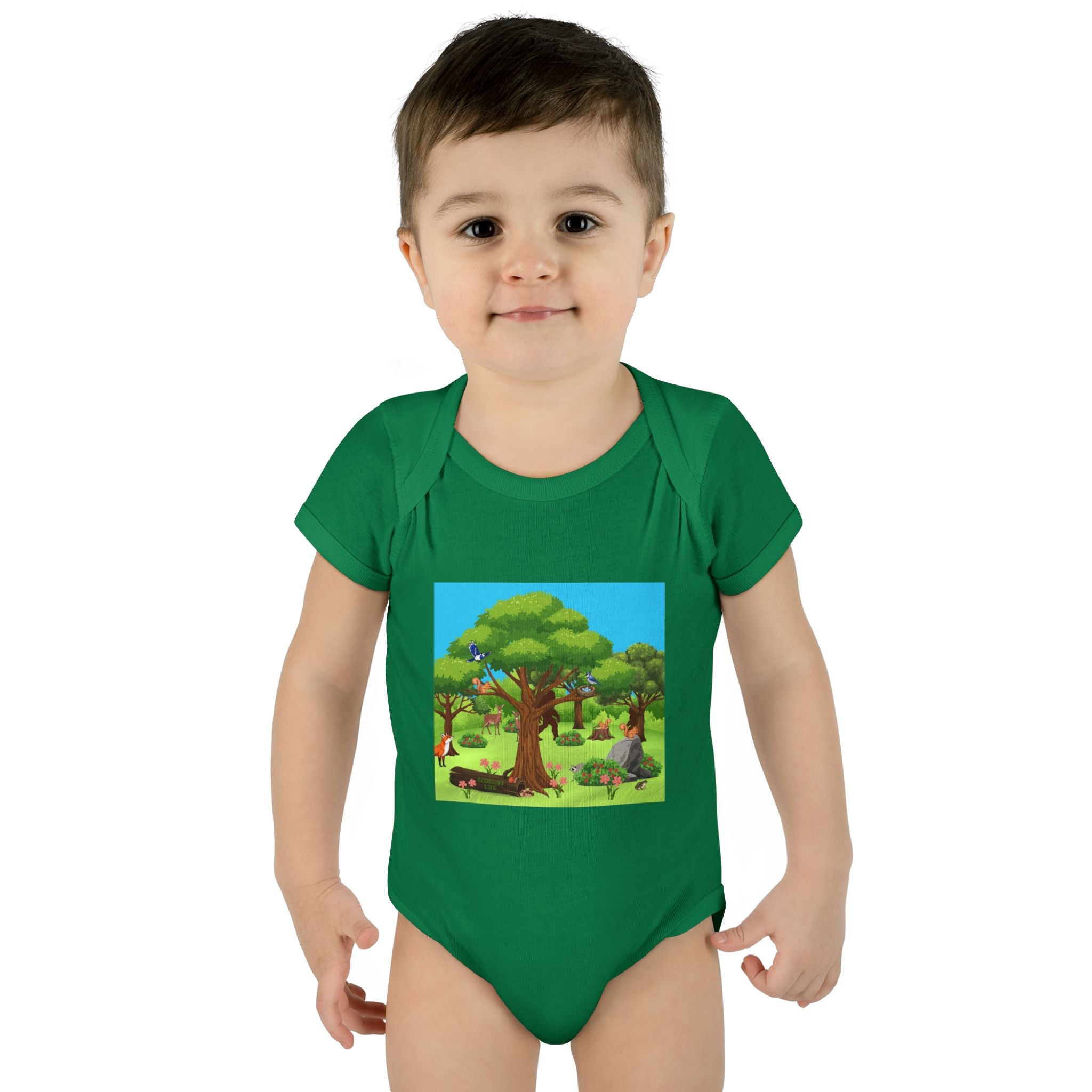 Baby Bodysuit with Woodland Animals Print/Bigfoot/Ecoexist Life — Cute Forest Nursery Onesie