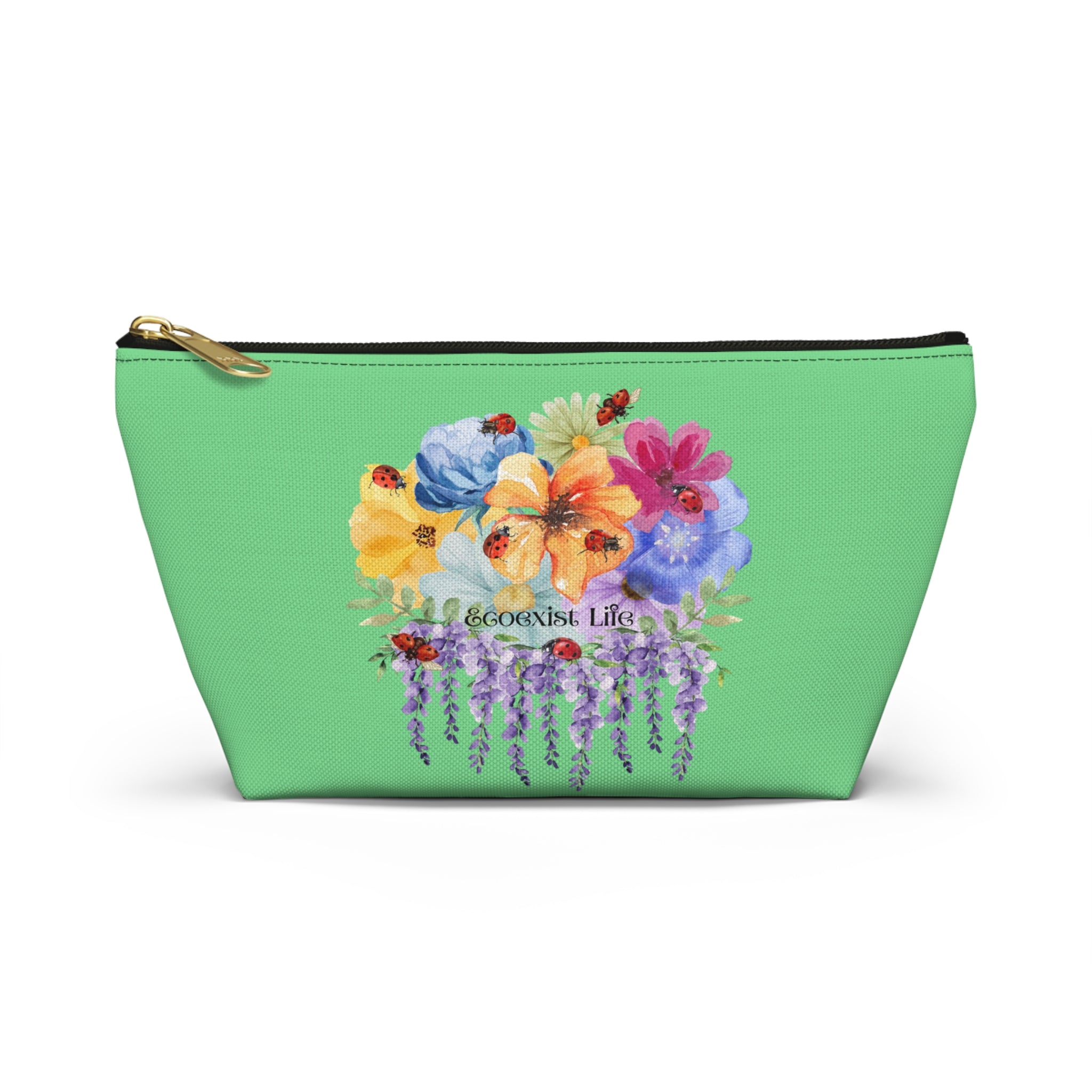Floral Pansy Accessory Pouch —Ecoexist Life Green T‑Bottom Makeup Bag