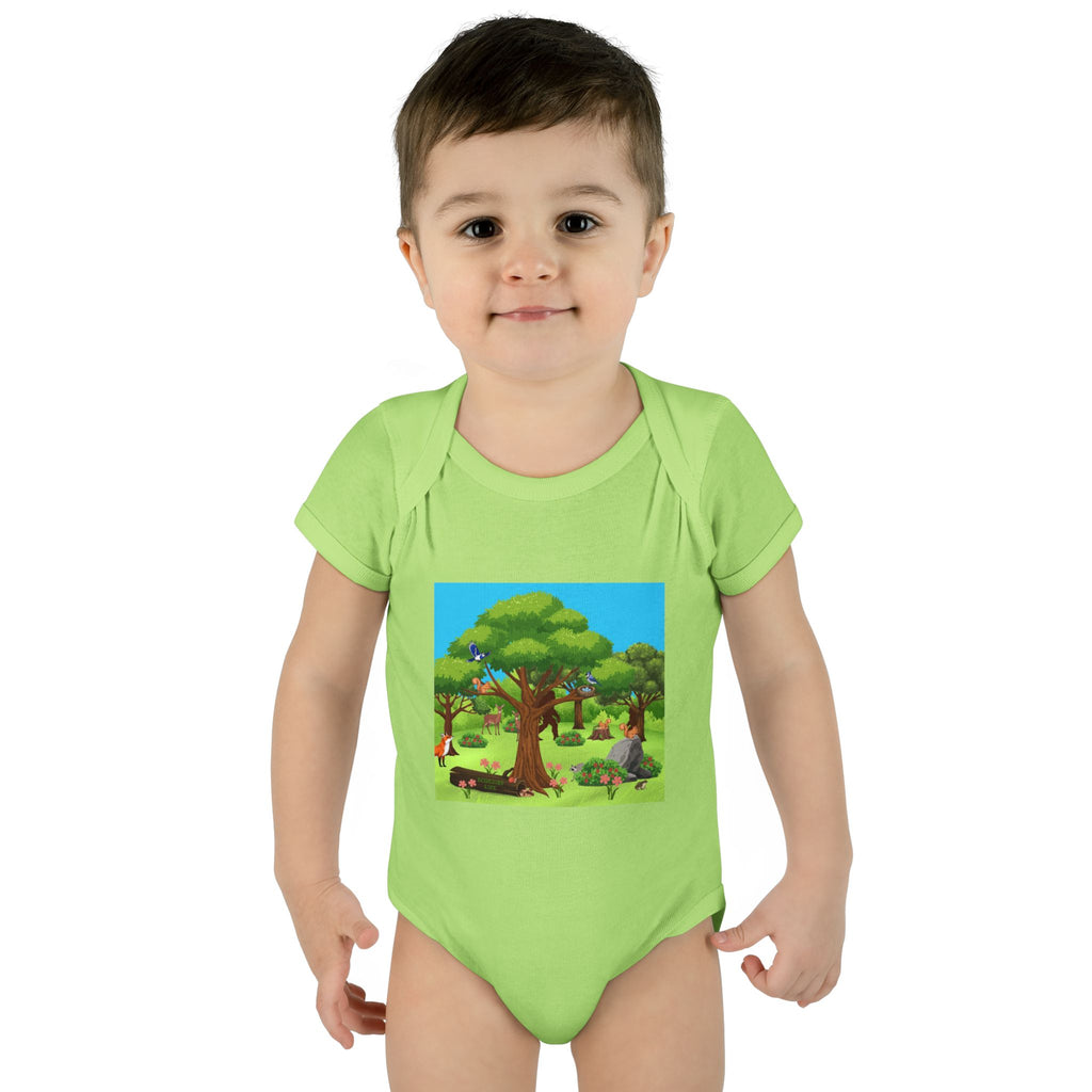 Baby Bodysuit with Woodland Animals Print/Bigfoot/Ecoexist Life — Cute Forest Nursery Onesie