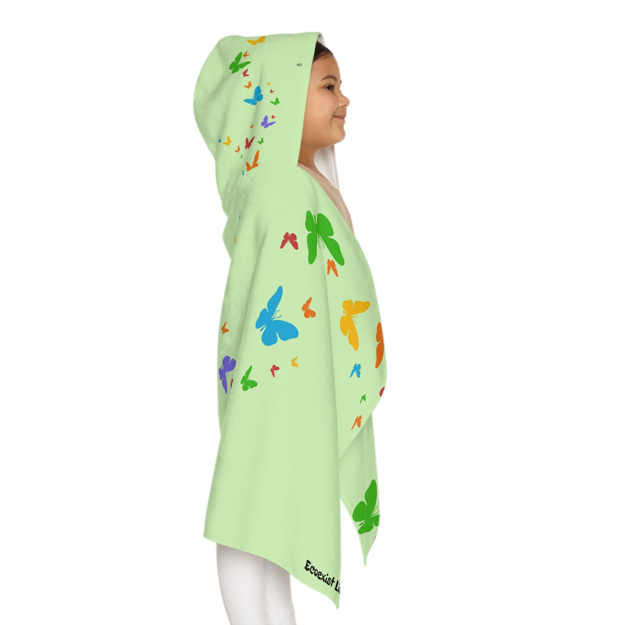 Youth Hooded Towel — Pastel Green Butterfly Trail Kids Beach & Bath Wrap--Ecoexist Life Towel