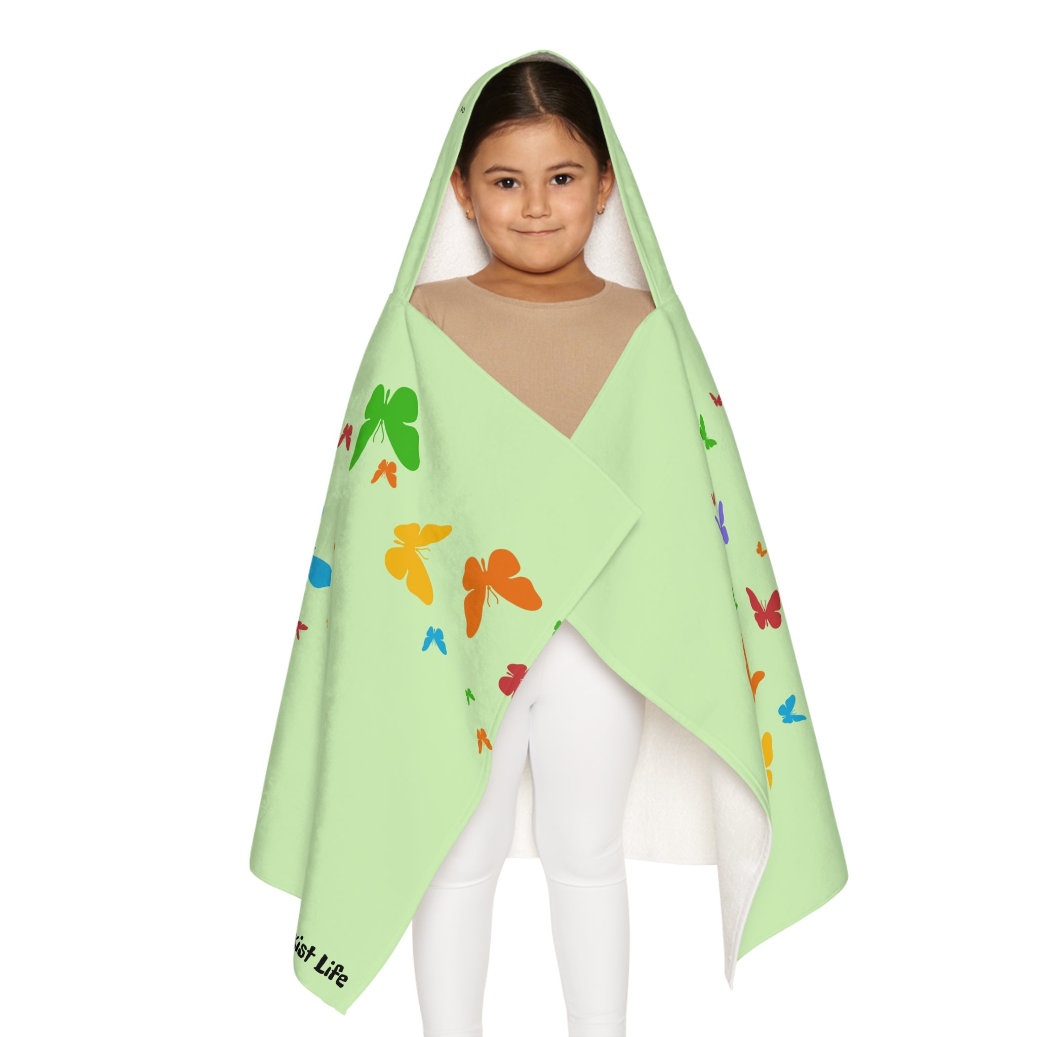Youth Hooded Towel — Pastel Green Butterfly Trail Kids Beach & Bath Wrap--Ecoexist Life Towel