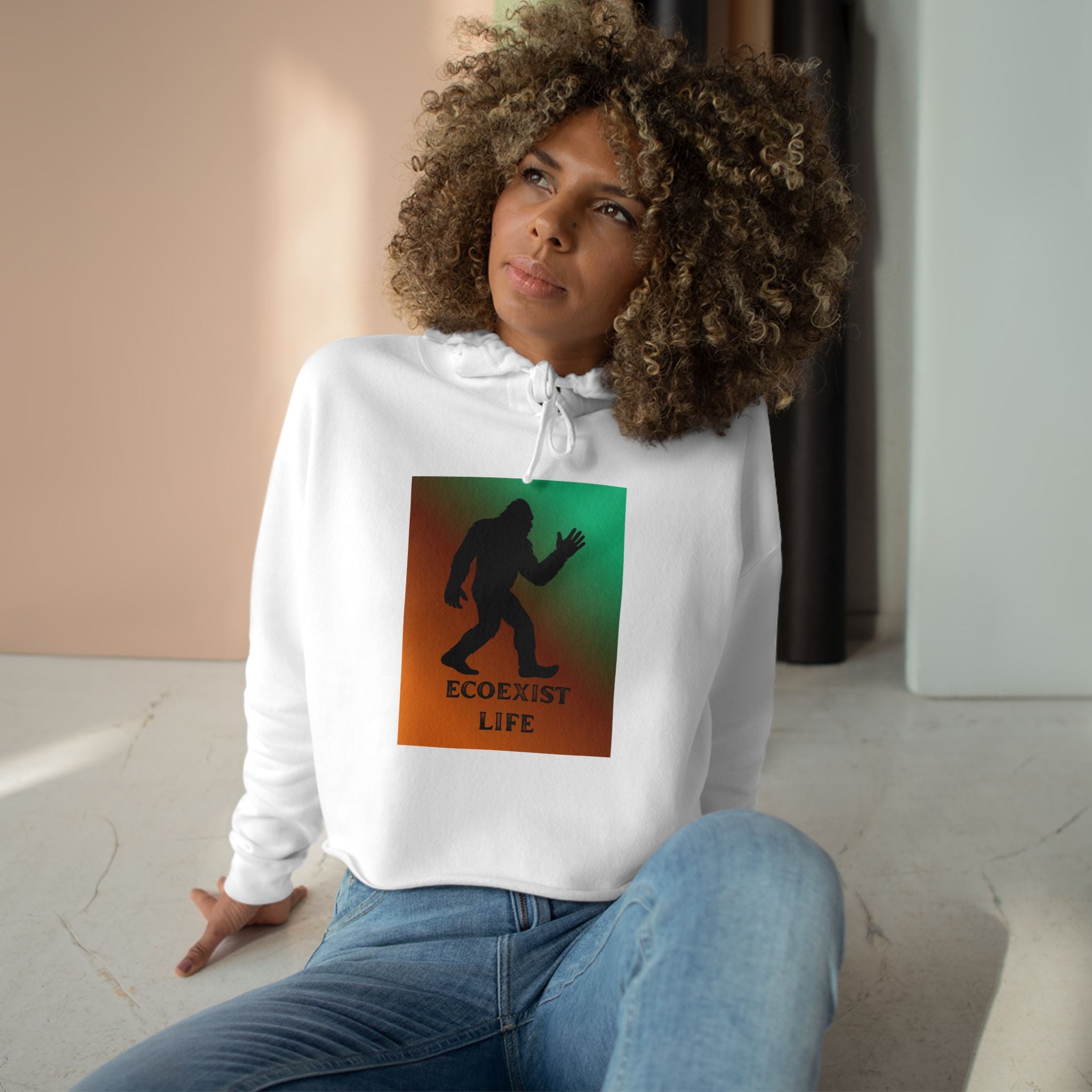Ecoexist Cropped Hoodie — Bigfoot Silhouette Graphic