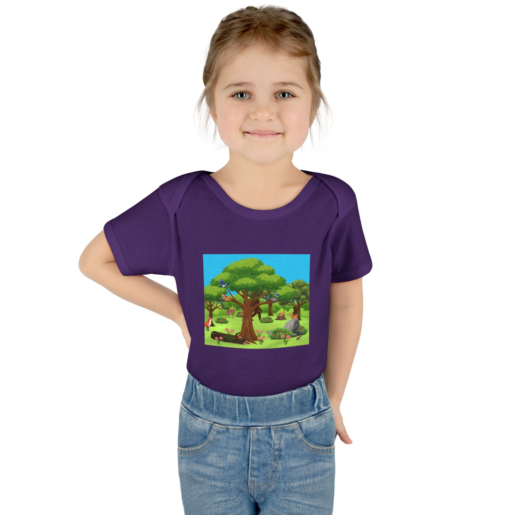 Baby Bodysuit with Woodland Animals Print/Bigfoot/Ecoexist Life — Cute Forest Nursery Onesie