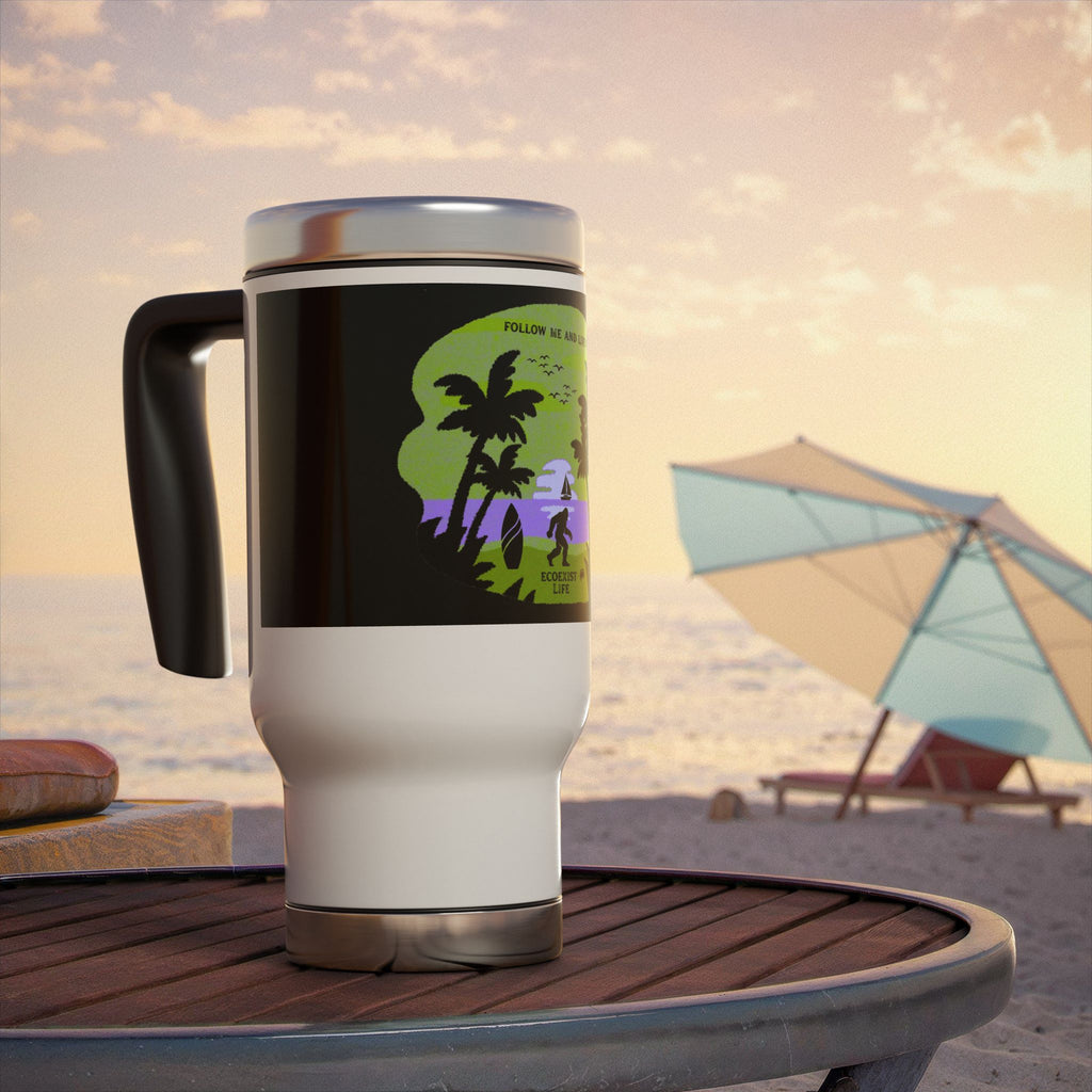 Ecoexist Life Travel Mug — Beach Sunset 'Follow Me and Live Wild' Stainless Steel 14oz