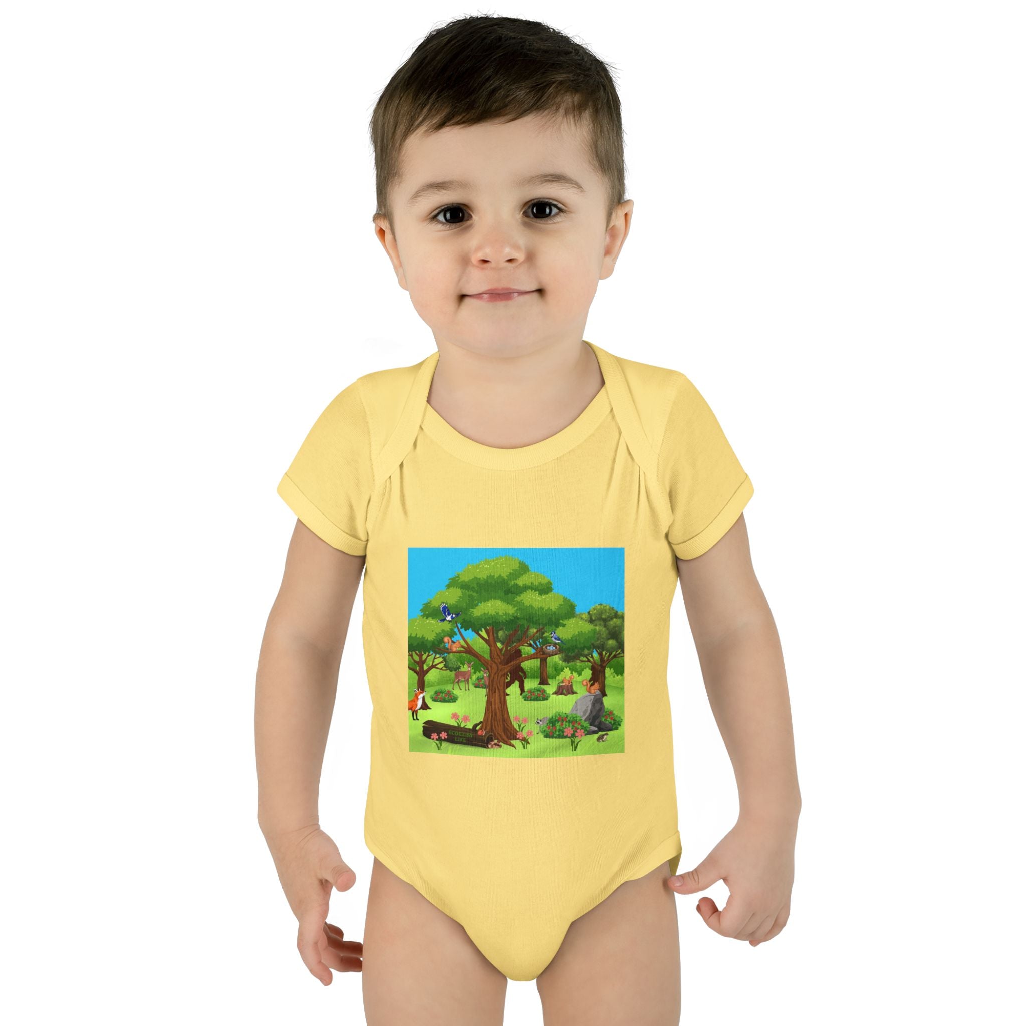 Baby Bodysuit with Woodland Animals Print/Bigfoot/Ecoexist Life — Cute Forest Nursery Onesie