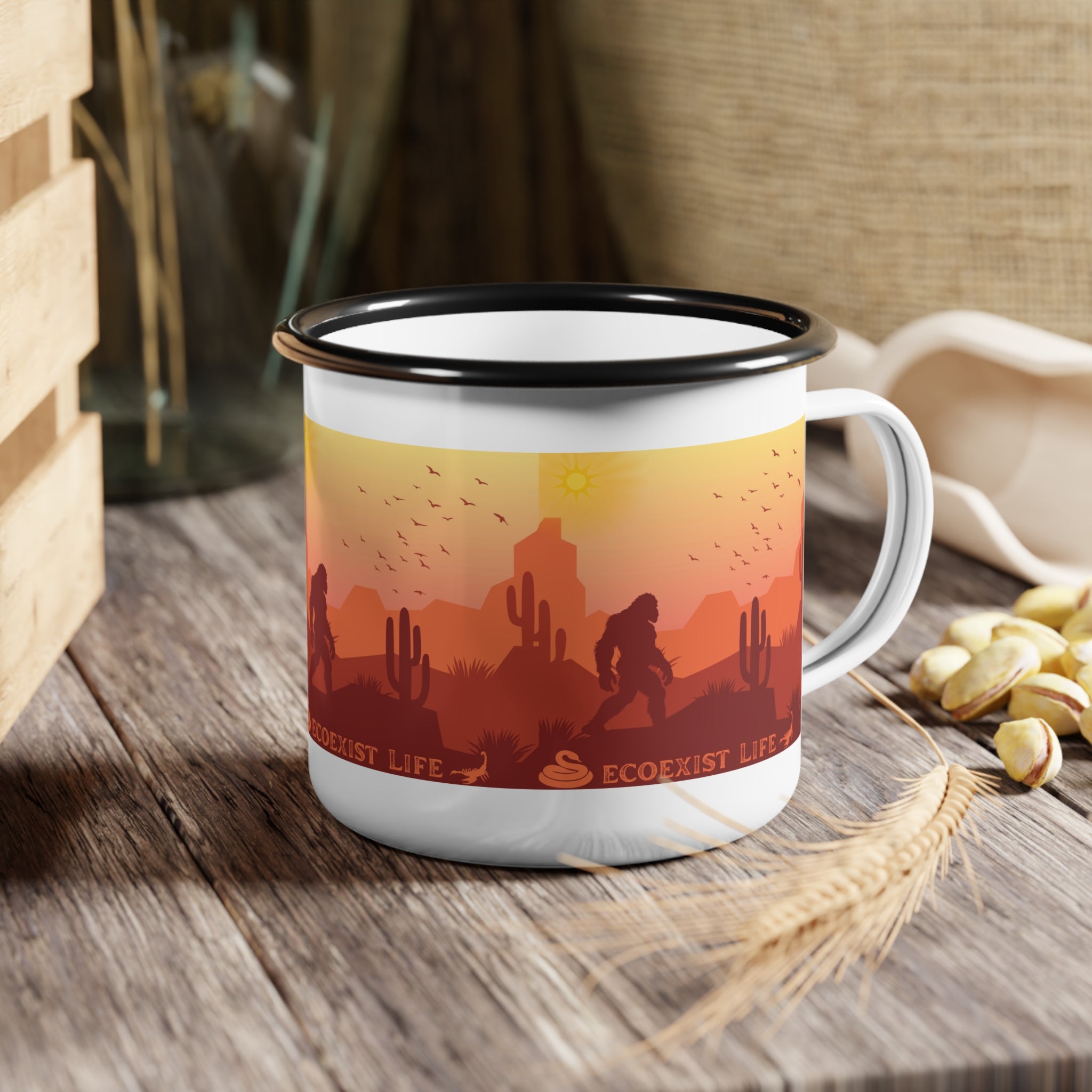 Enamel Camp Cup — Desert Sunset 'Ecoexist Life' Camping Mug