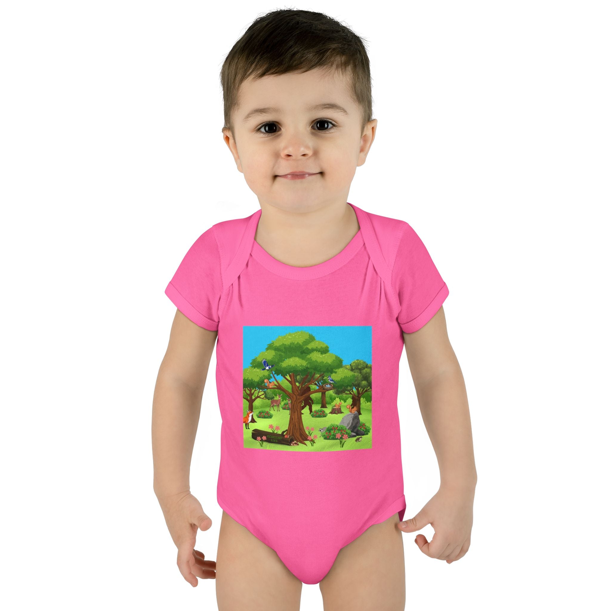 Baby Bodysuit with Woodland Animals Print/Bigfoot/Ecoexist Life — Cute Forest Nursery Onesie